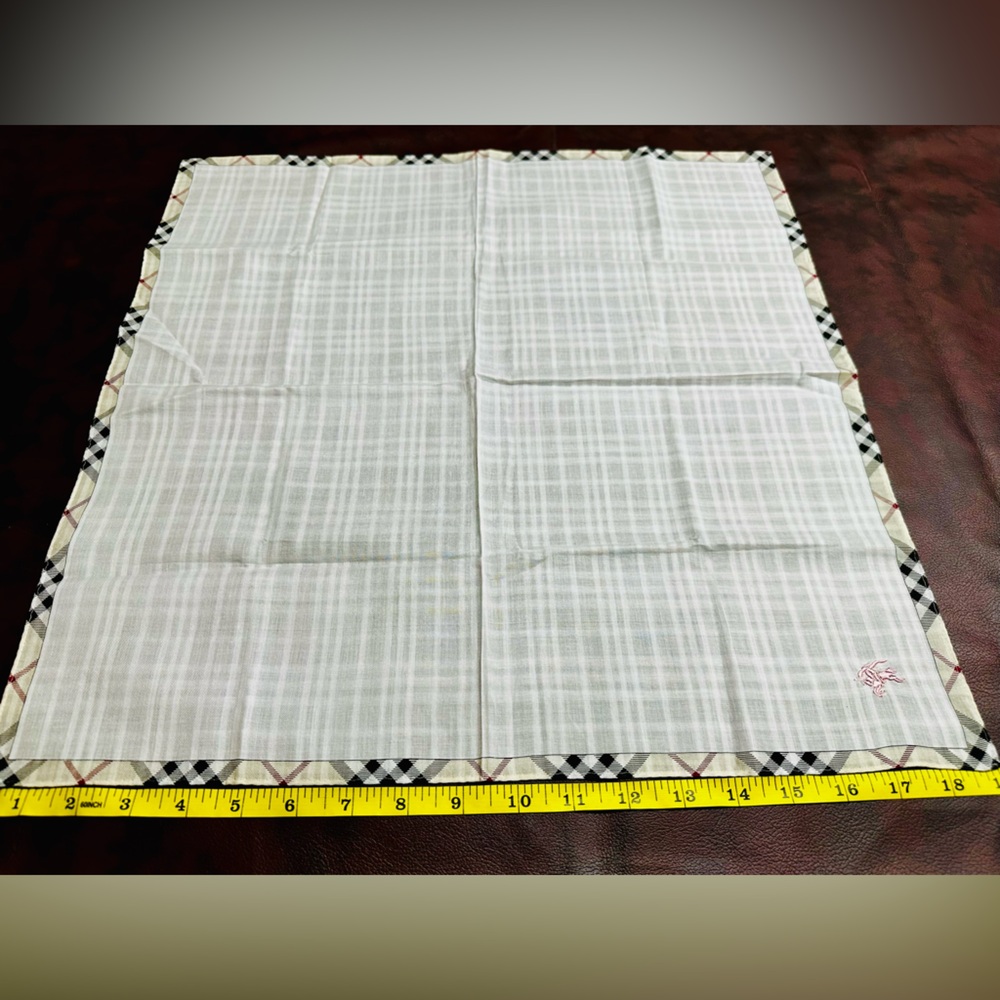 Burberry Light Gray (almost sheer) Plaid Handkerchief with Check Border